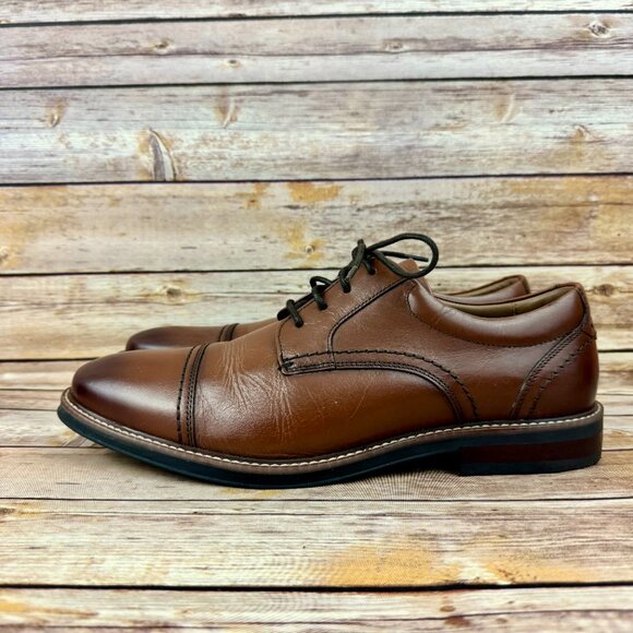 Nunn Bush Mens Brown Leather Capped Toe Lace Up Cognac Brown Oxford Shoes 11.5M - Picture 2 of 7